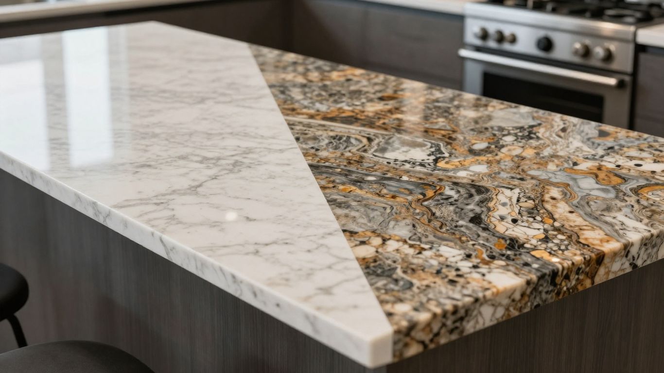 Quartz vs. granite kitchen countertops comparison.