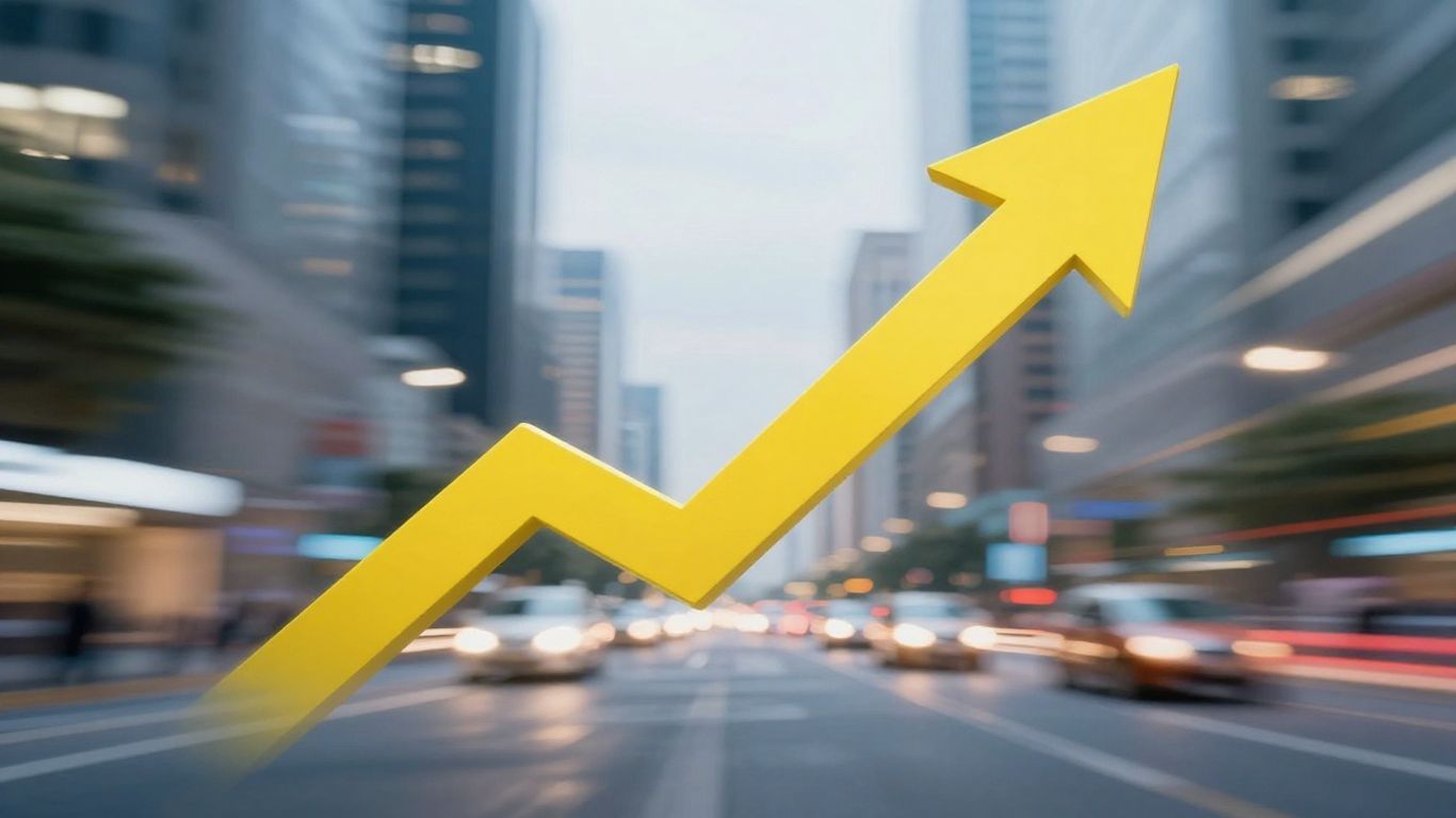 Business growth arrow with city lights background