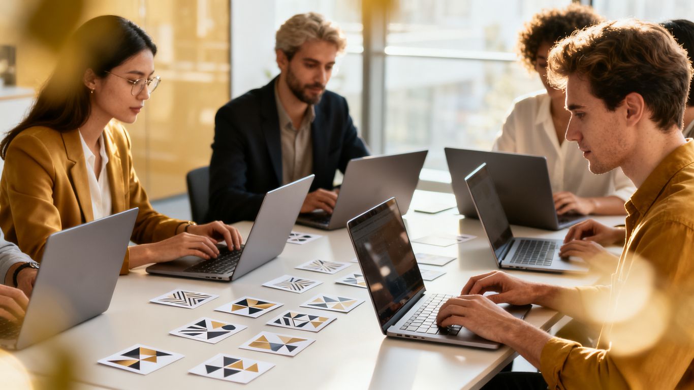 Equipo empresarial revisando un sistema de gestión