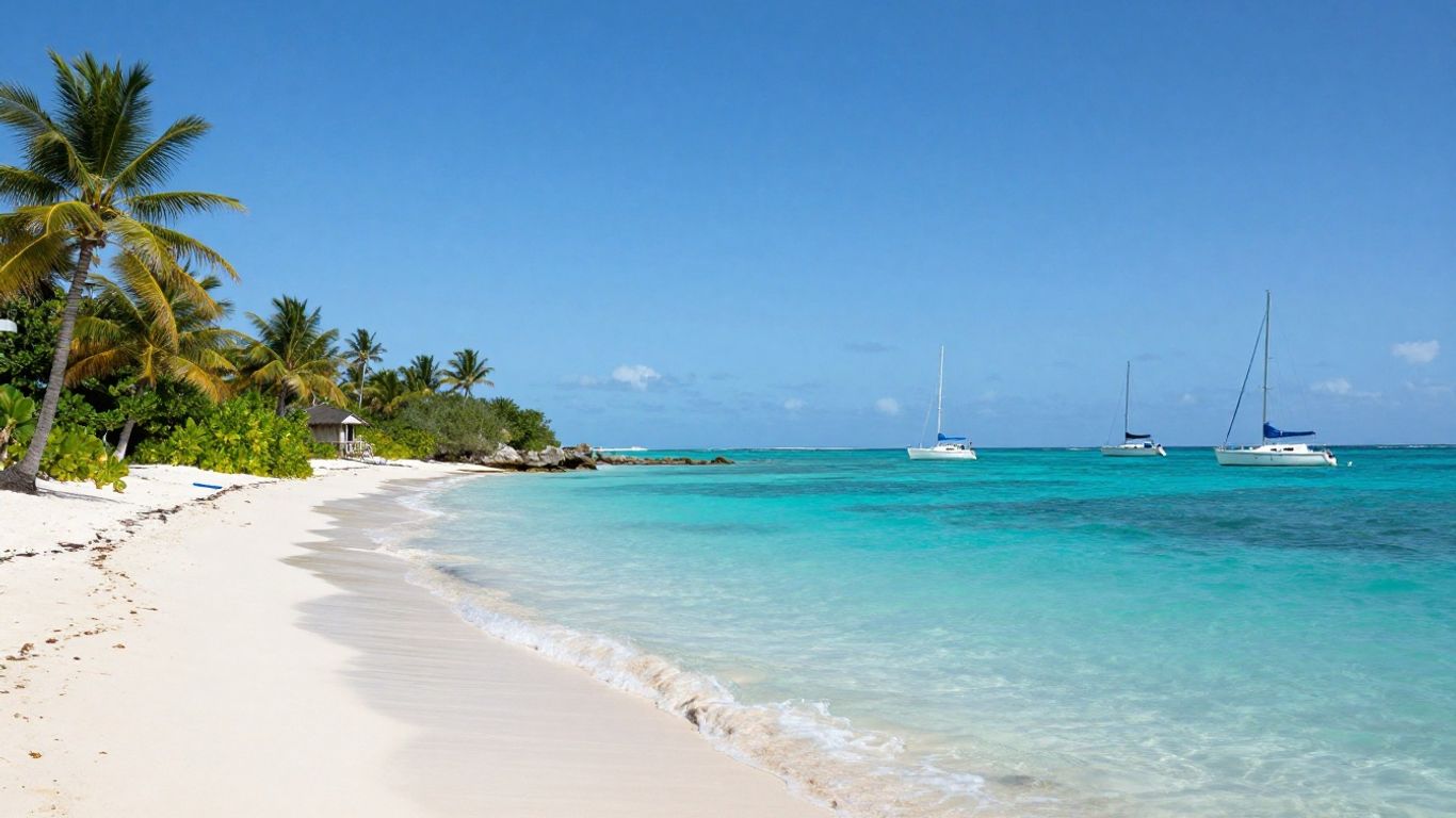 Boats anchored in clear turquoise water near Green Turtle Cay.
