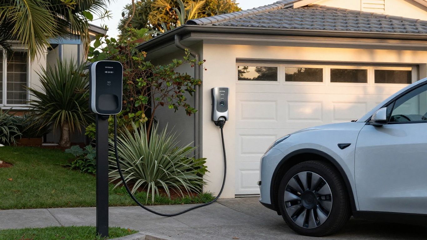 Electric car parked beside a home charging point
