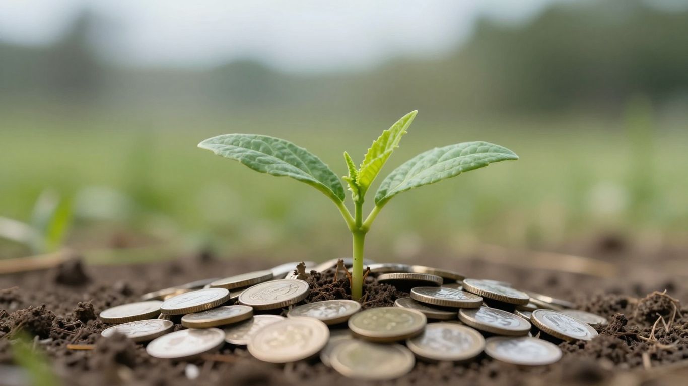 Plante verte poussant sur des pièces, concept de greenflation