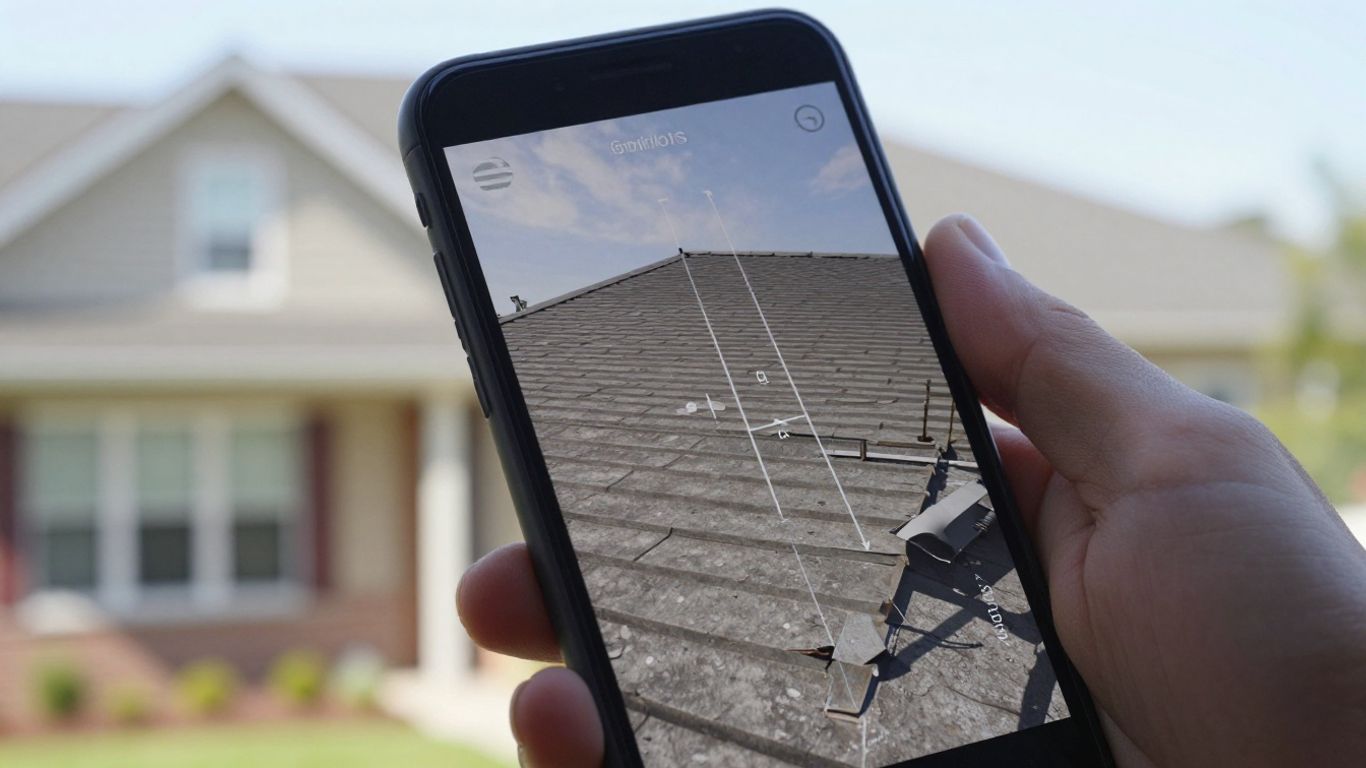 Smartphone app measuring a roof for sales estimates.