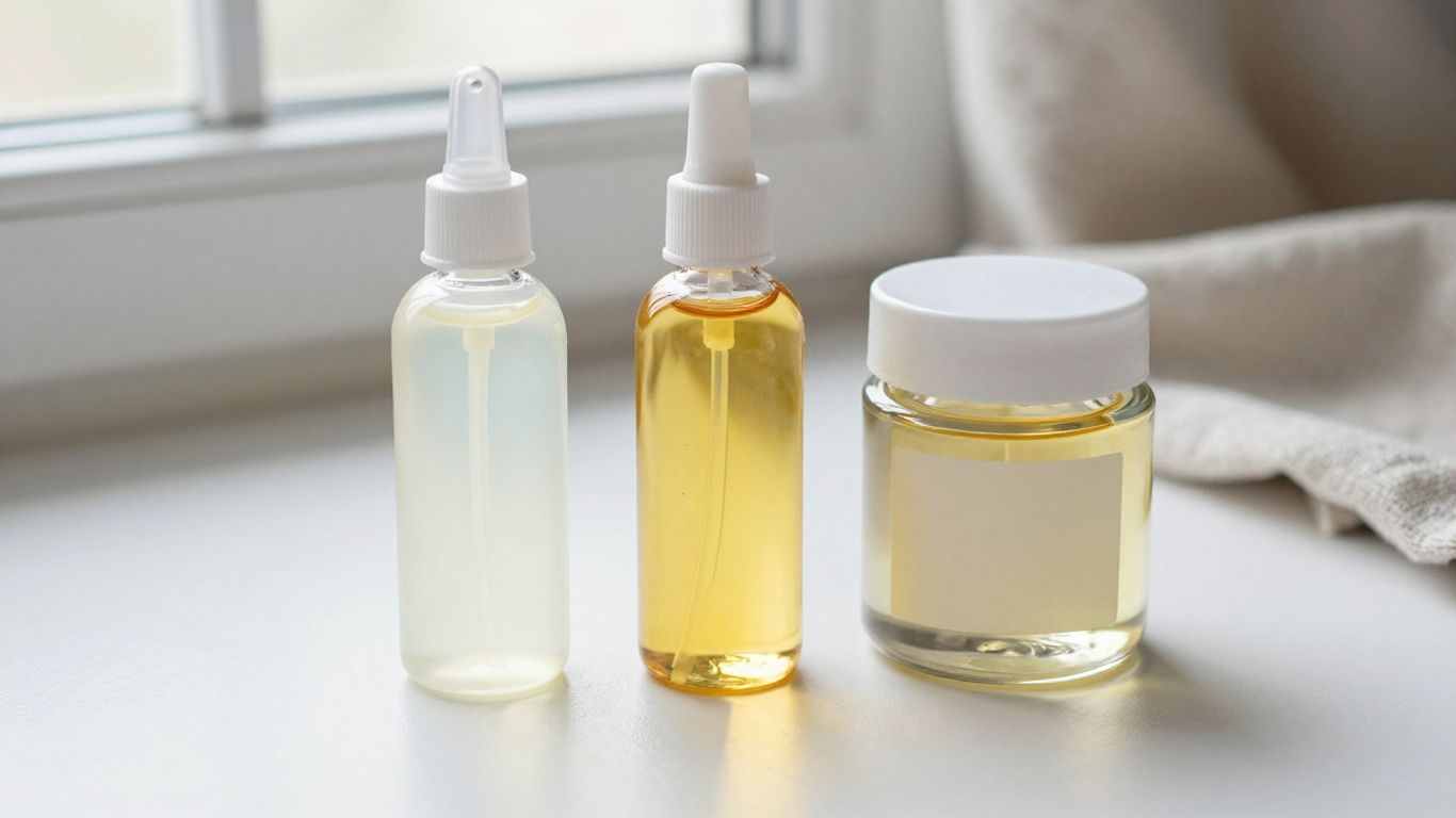 Small bottles of natural oil and silicone lubricant
