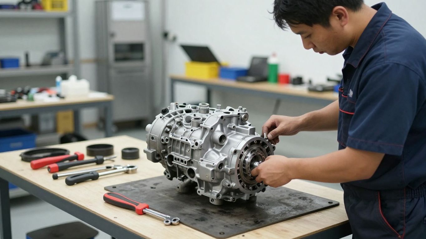 Mechanic installing a Honda transmission in Geelong.