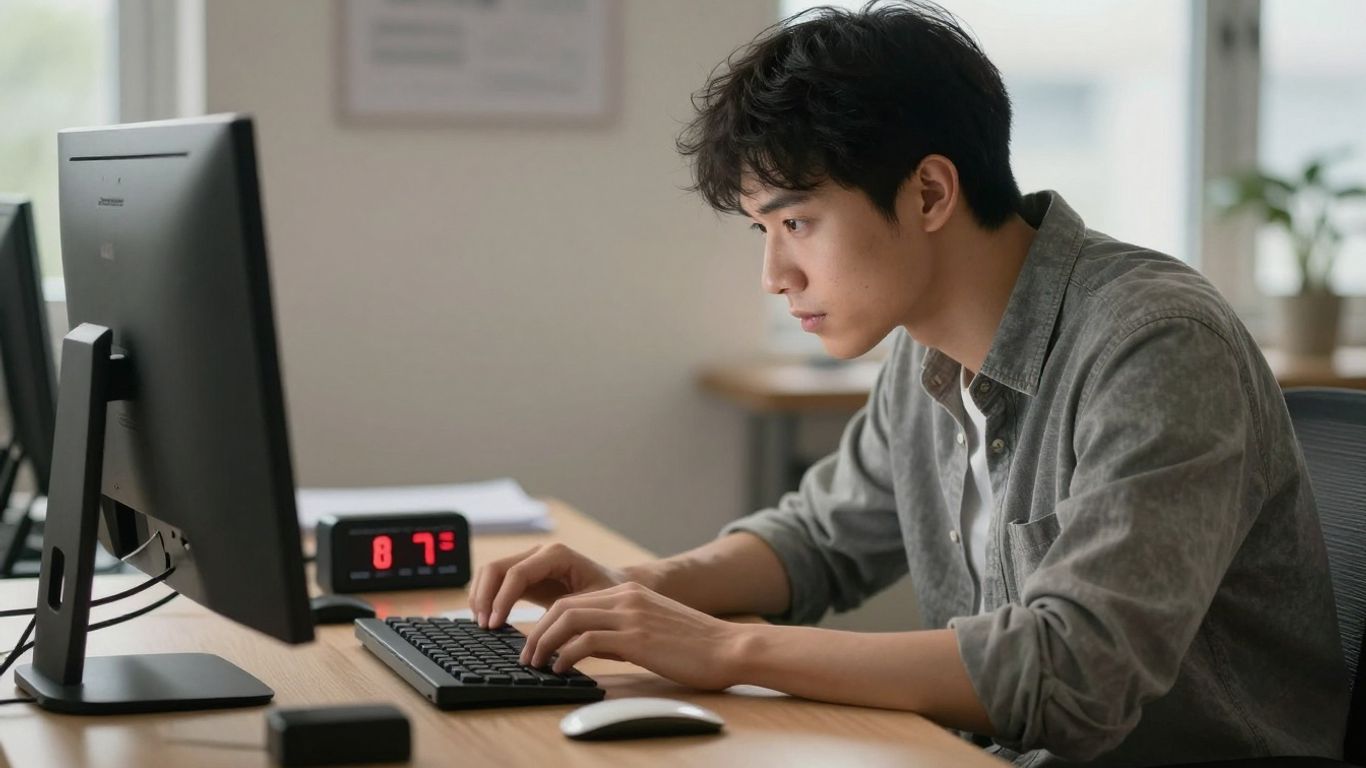 Programmer working with a Pomodoro timer.