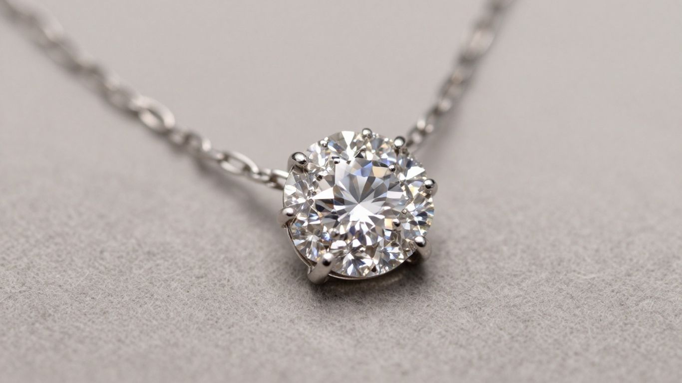Diamond pendant necklace on soft fabric.