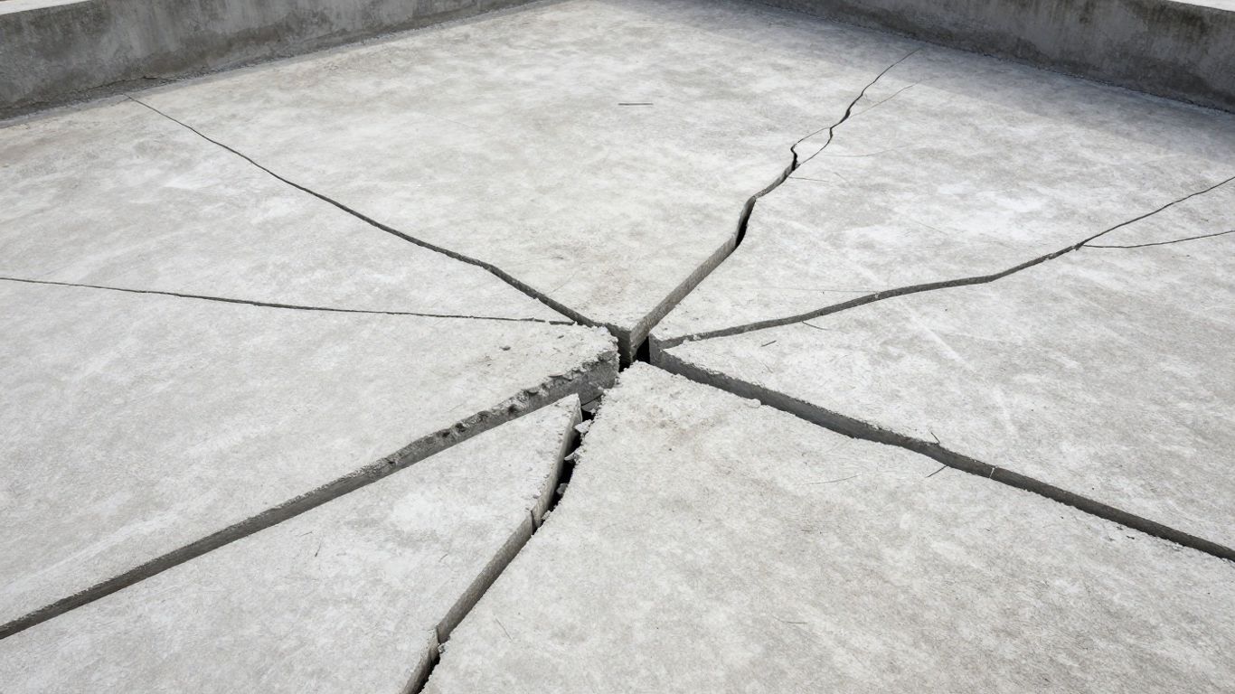 Cracked house foundation showing chain reaction of movement.
