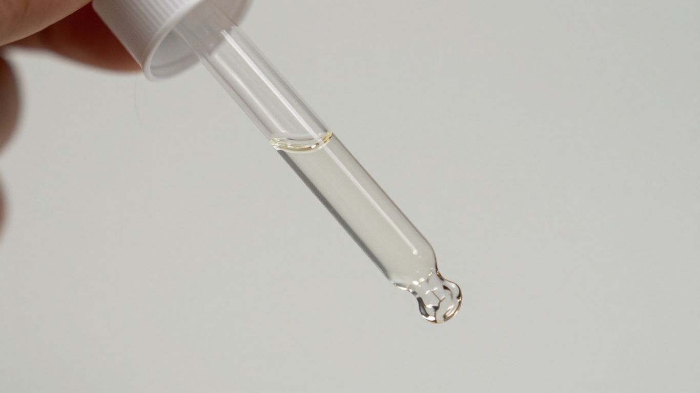 Dropper bottle with hair regrowth treatment liquid.