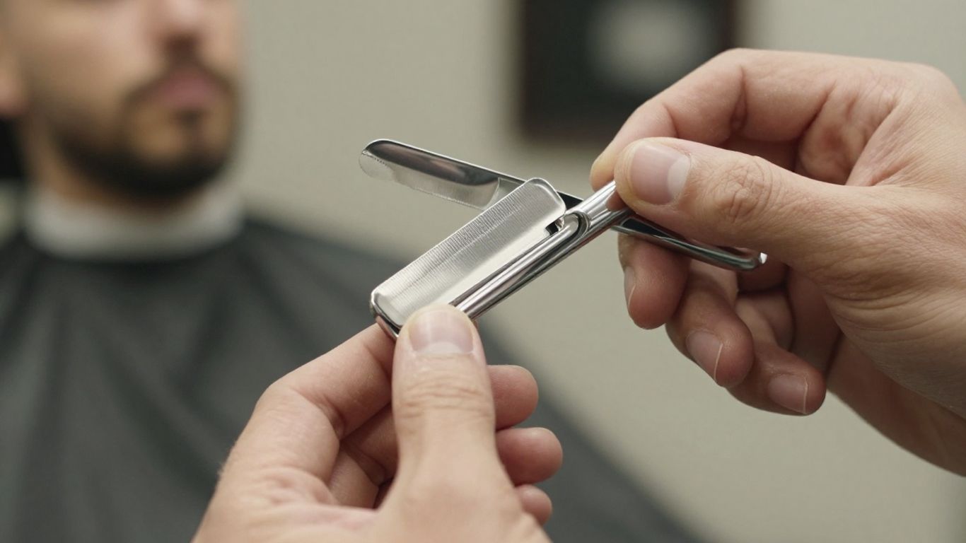 Barber holding a Derby razor blade for shaving.