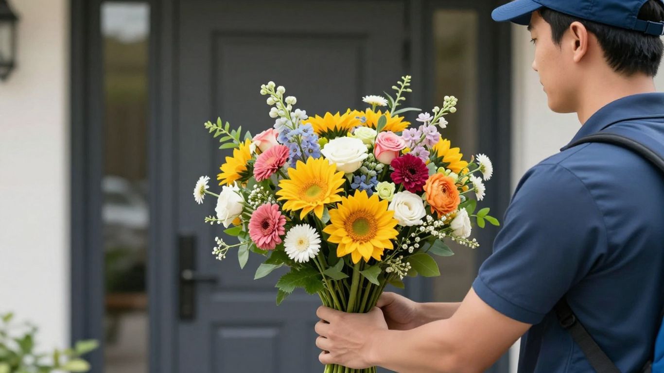 Fresh flowers arriving at a beautiful front door