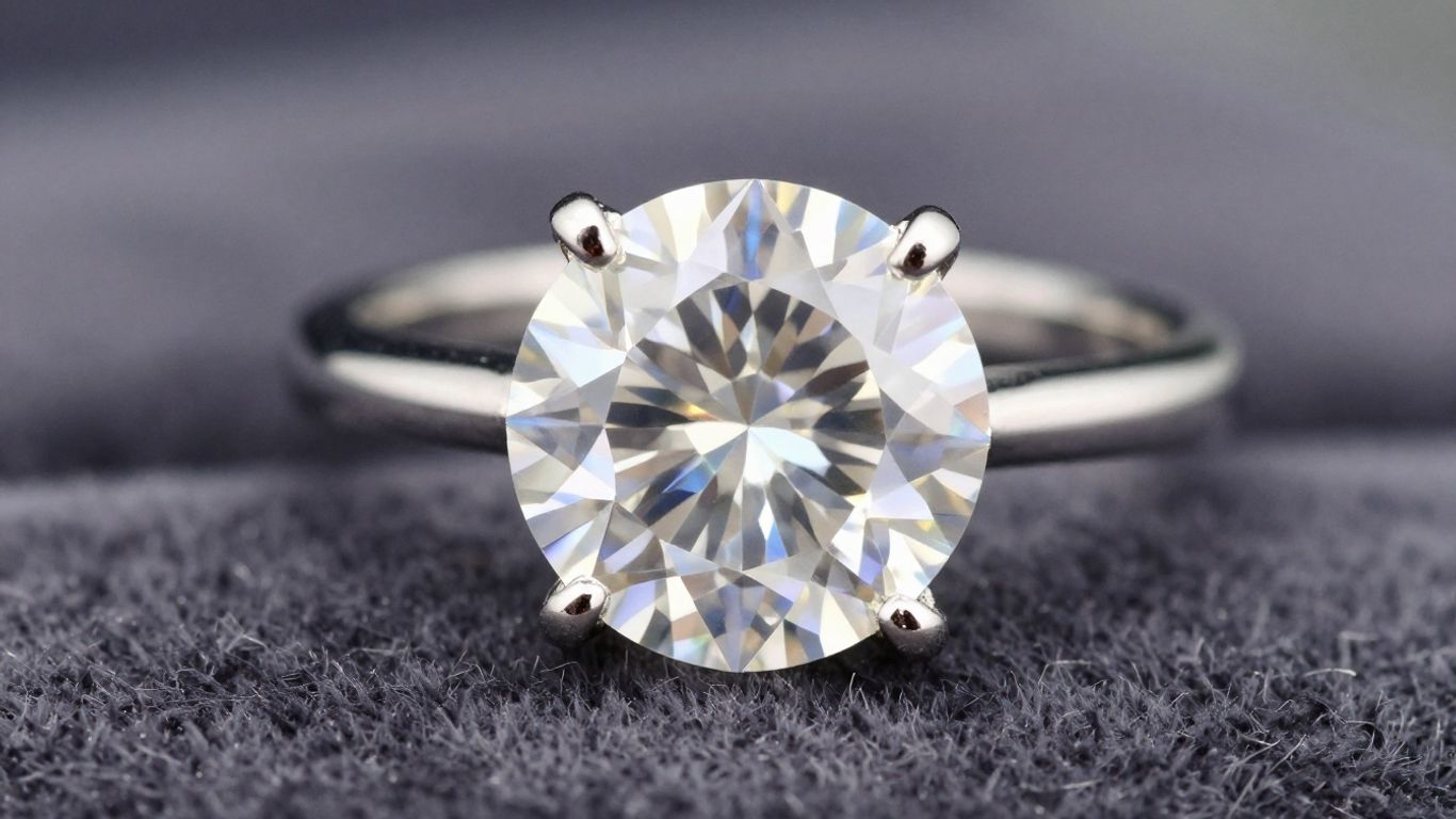 Solitaire diamond ring on velvet background.