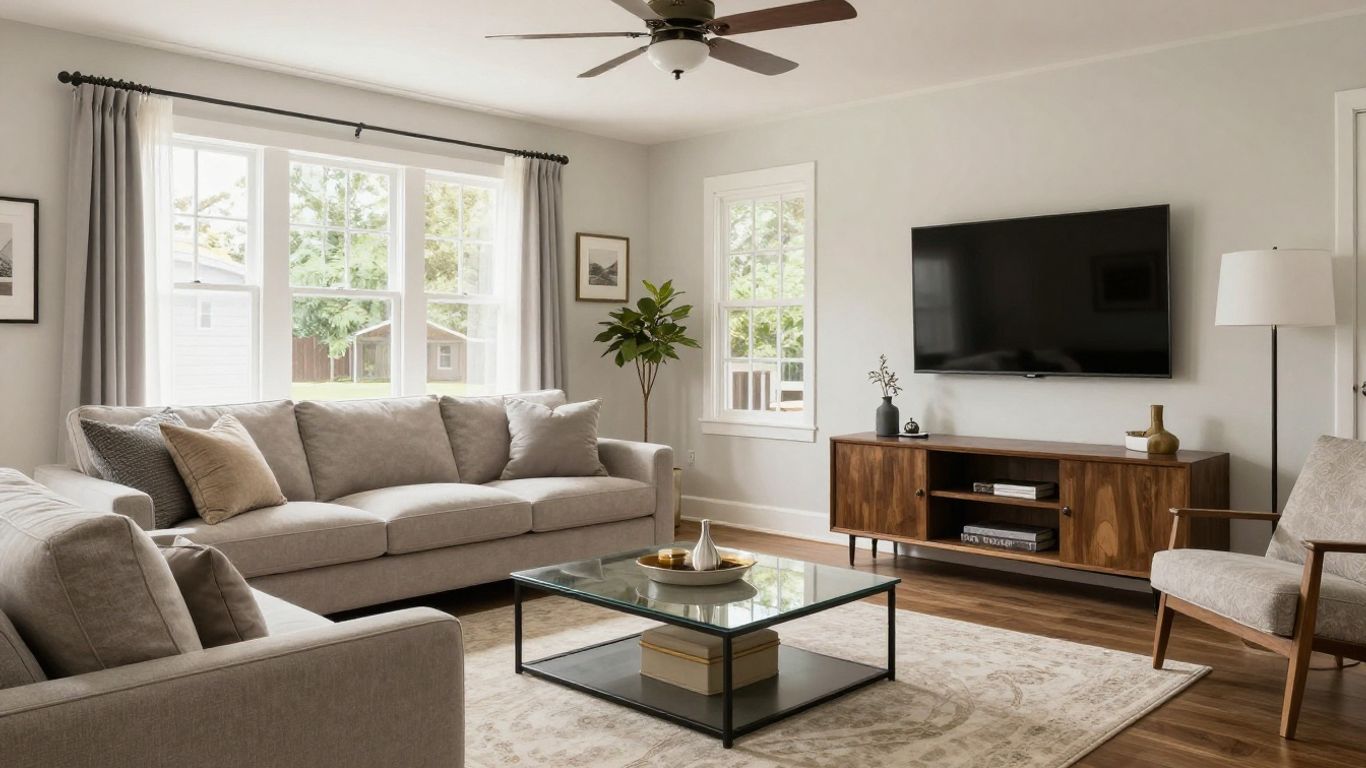 Modern living room in a renovated Suwanee home.