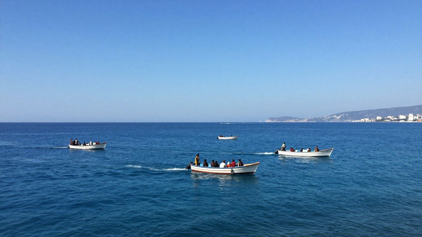 Barcă pe Marea Mediterană, călătorind spre țărm.