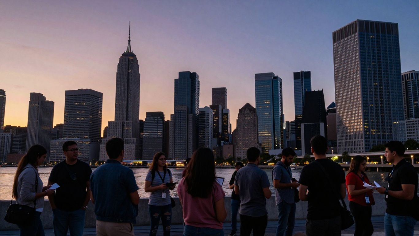 Nigerian cityscape with people collaborating, symbolizing investment opportunities.