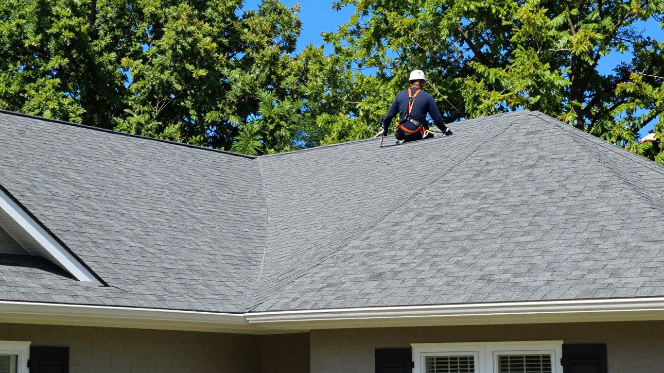House with new roof and roofer