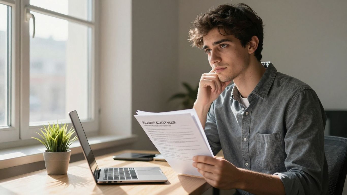 Student loan documents and a hopeful graduate.