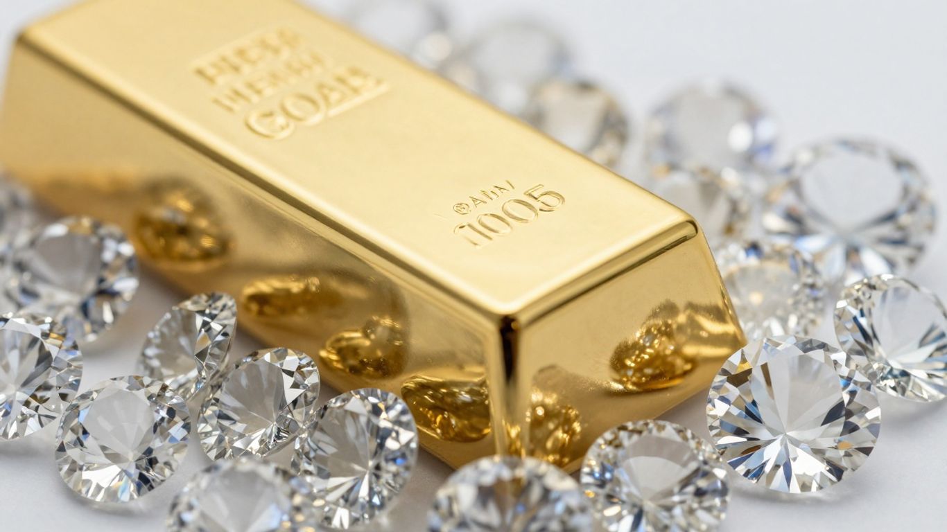Barre d'or et diamant étincelant côte à côte.