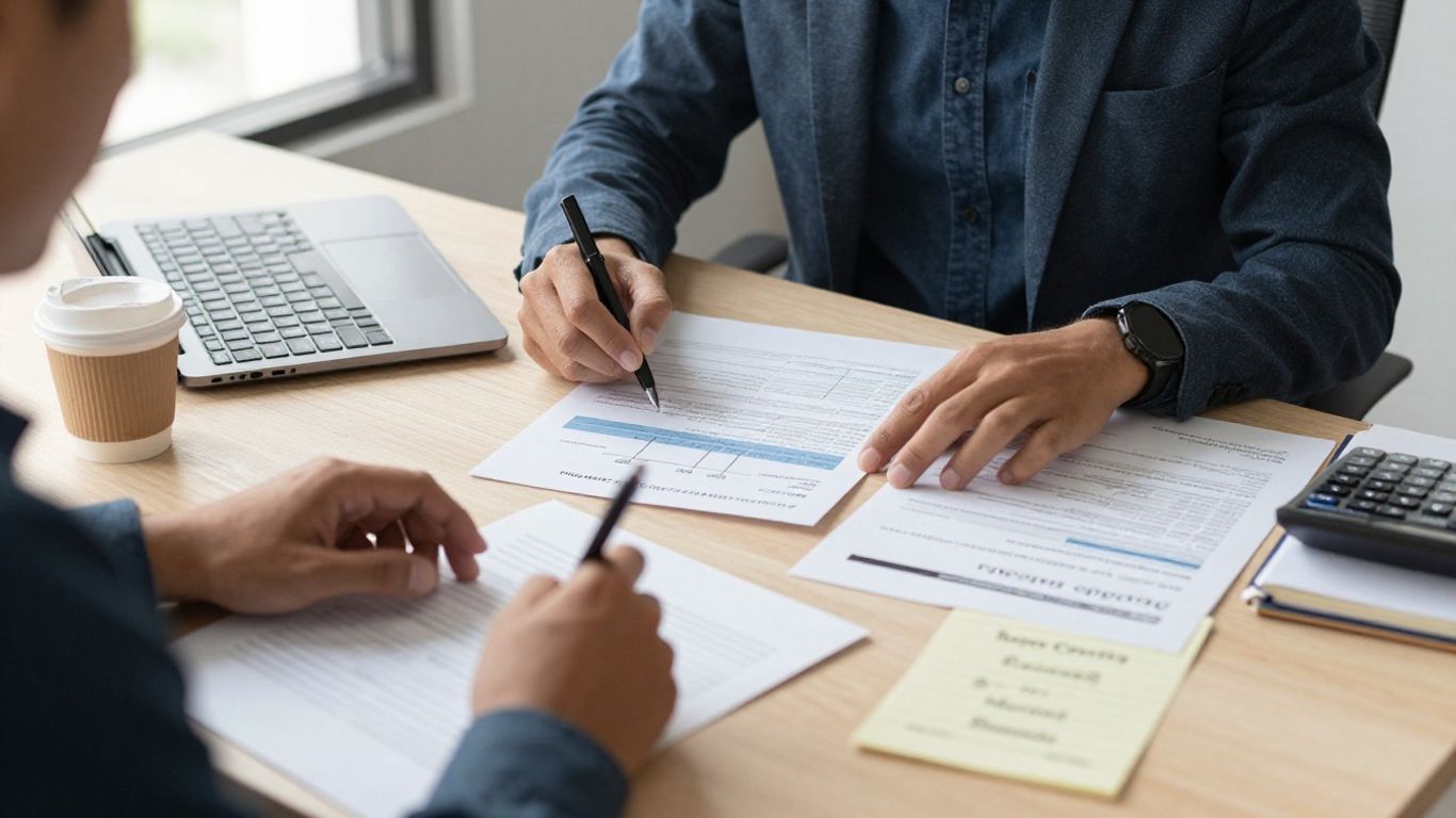 Entrepreneur reviewing financial forecast documents