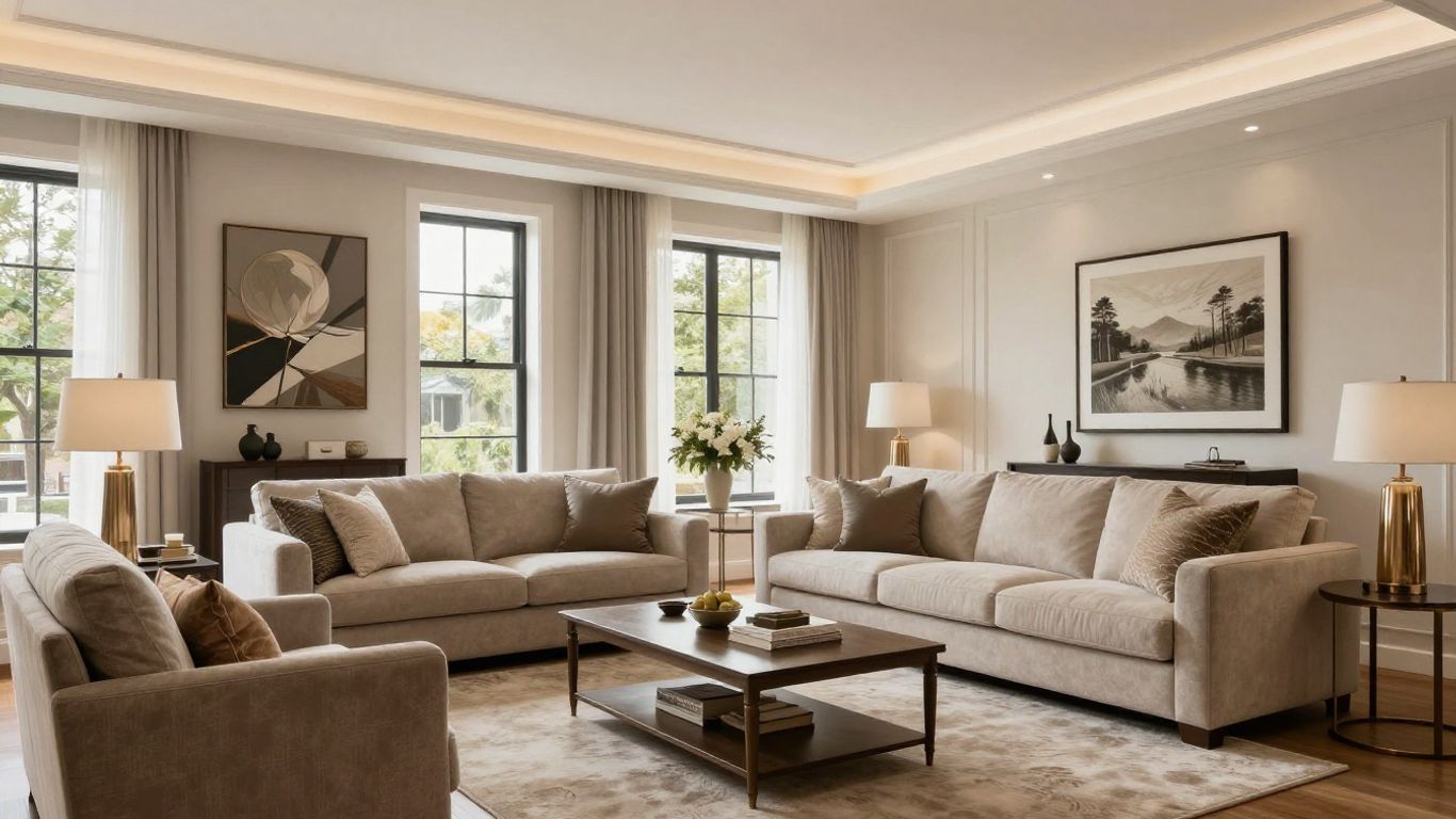 Elegant living room interior design with modern furniture.