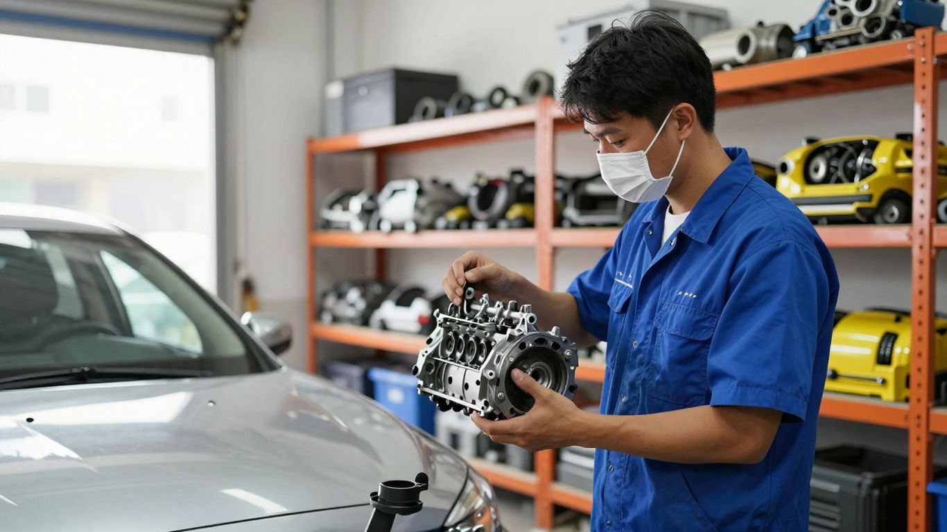 Subaru car parts in a workshop