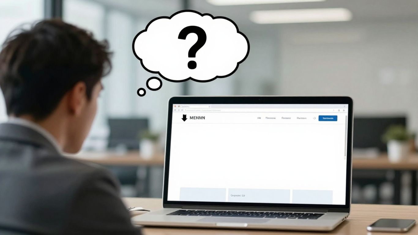Frustrated person looking at a failing website on a laptop.