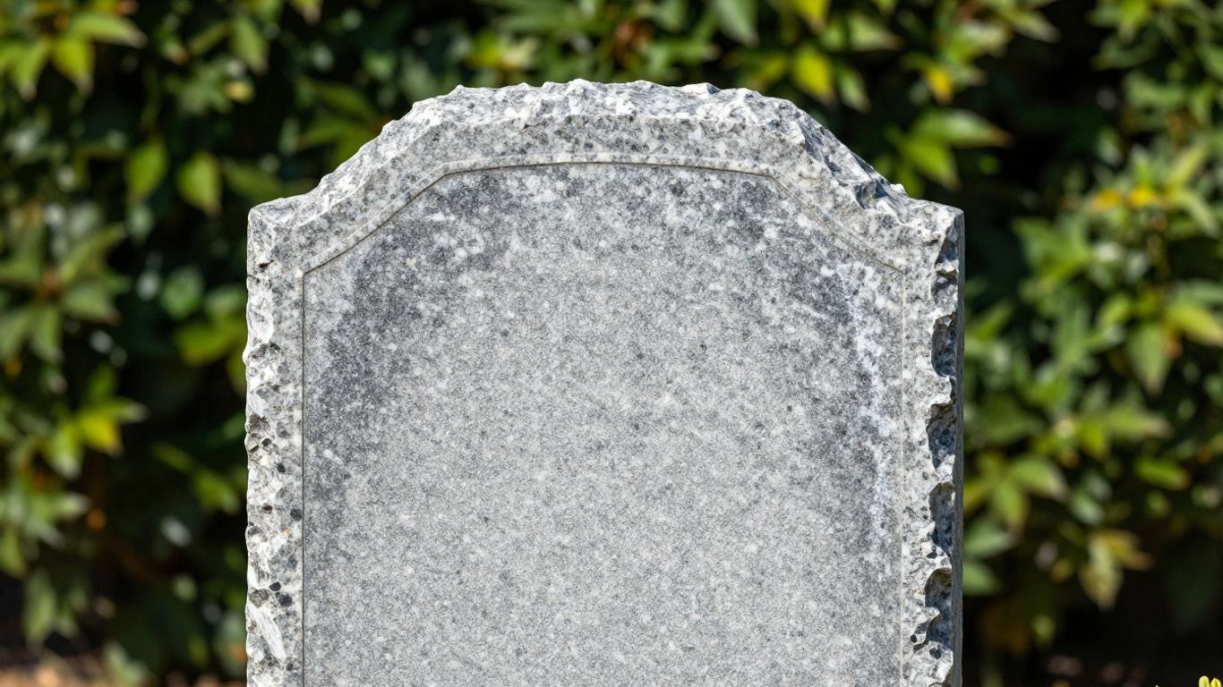 Polished Georgia granite headstone in a green setting.