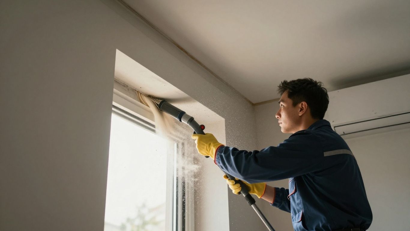 Professional cleaning dust from home air ducts.