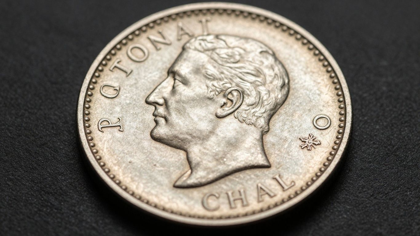 Close-up of a rare counterstamped coin.