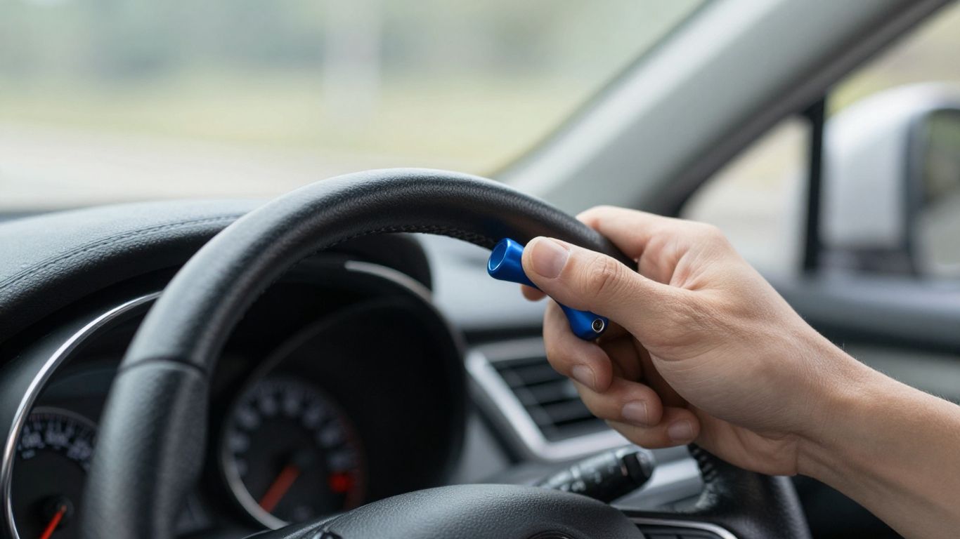 Fahrzeuginnenraum mit Hand und Werkzeug