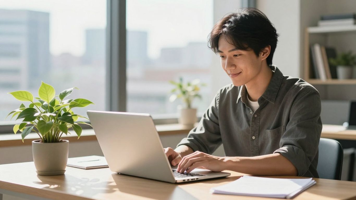 Person working on laptop, achieving online income.