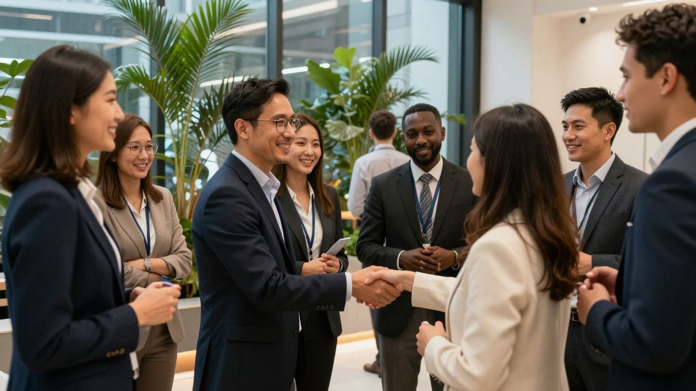 Menschen vernetzen sich bei einer beruflichen Netzwerkveranstaltung.
