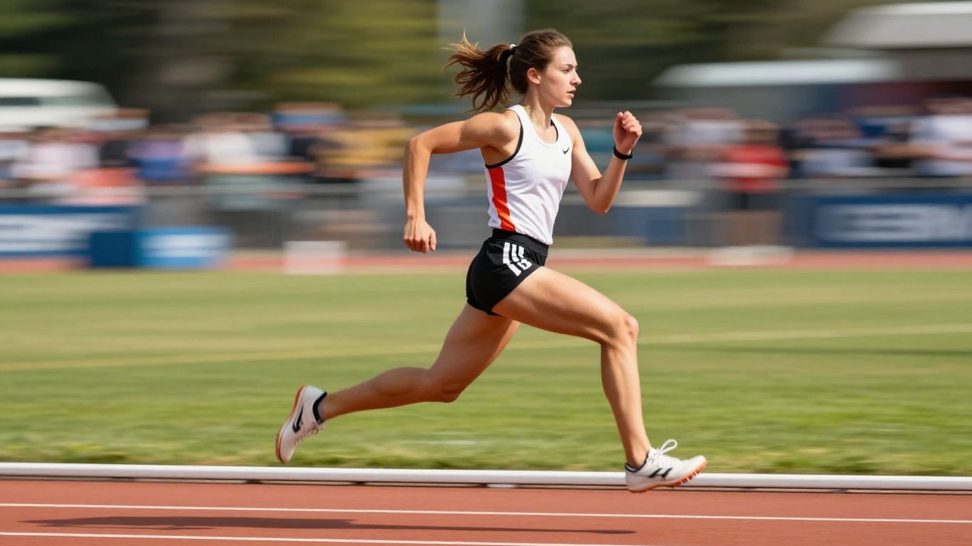 Runner in motion on a track.
