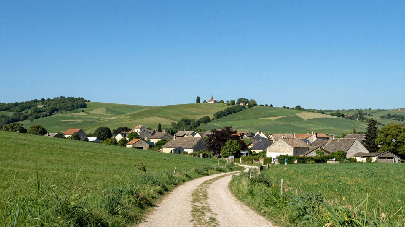 Auvers-sur-Oise village and rolling hills landscape.