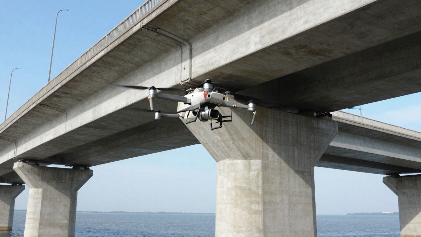 Drone inspecting bridge structure