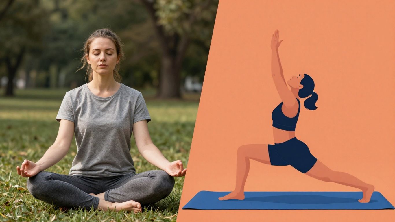 Person meditating and exercising, connected for well-being.