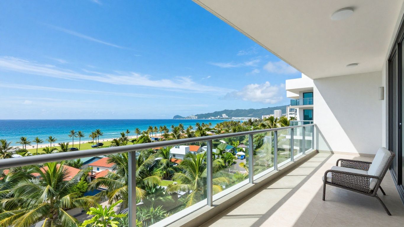 Spacious apartment balcony overlooking the sunny coast
