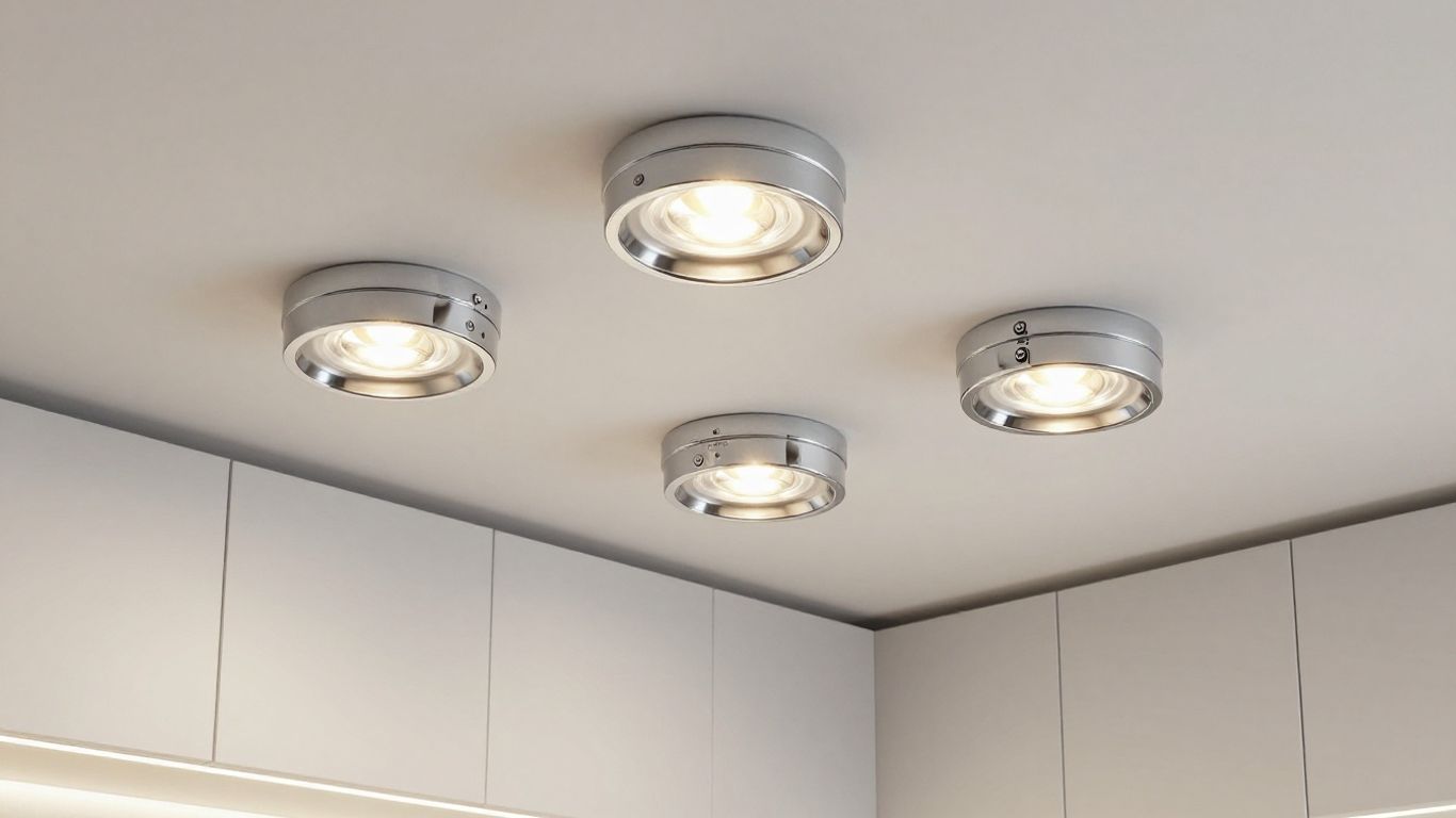 Thea GU10 LED 3 spotlight ceiling plate in a modern kitchen.