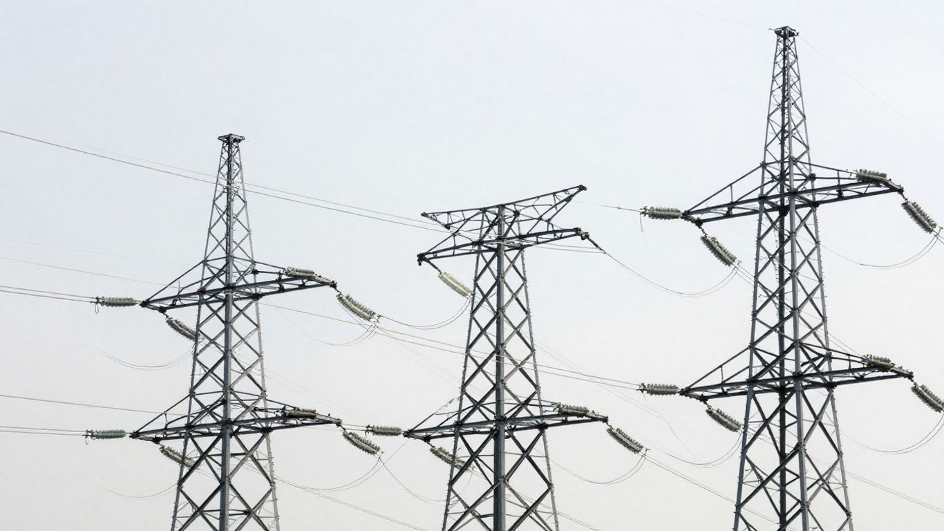 Pylônes électriques avec câbles sous un ciel dégagé.