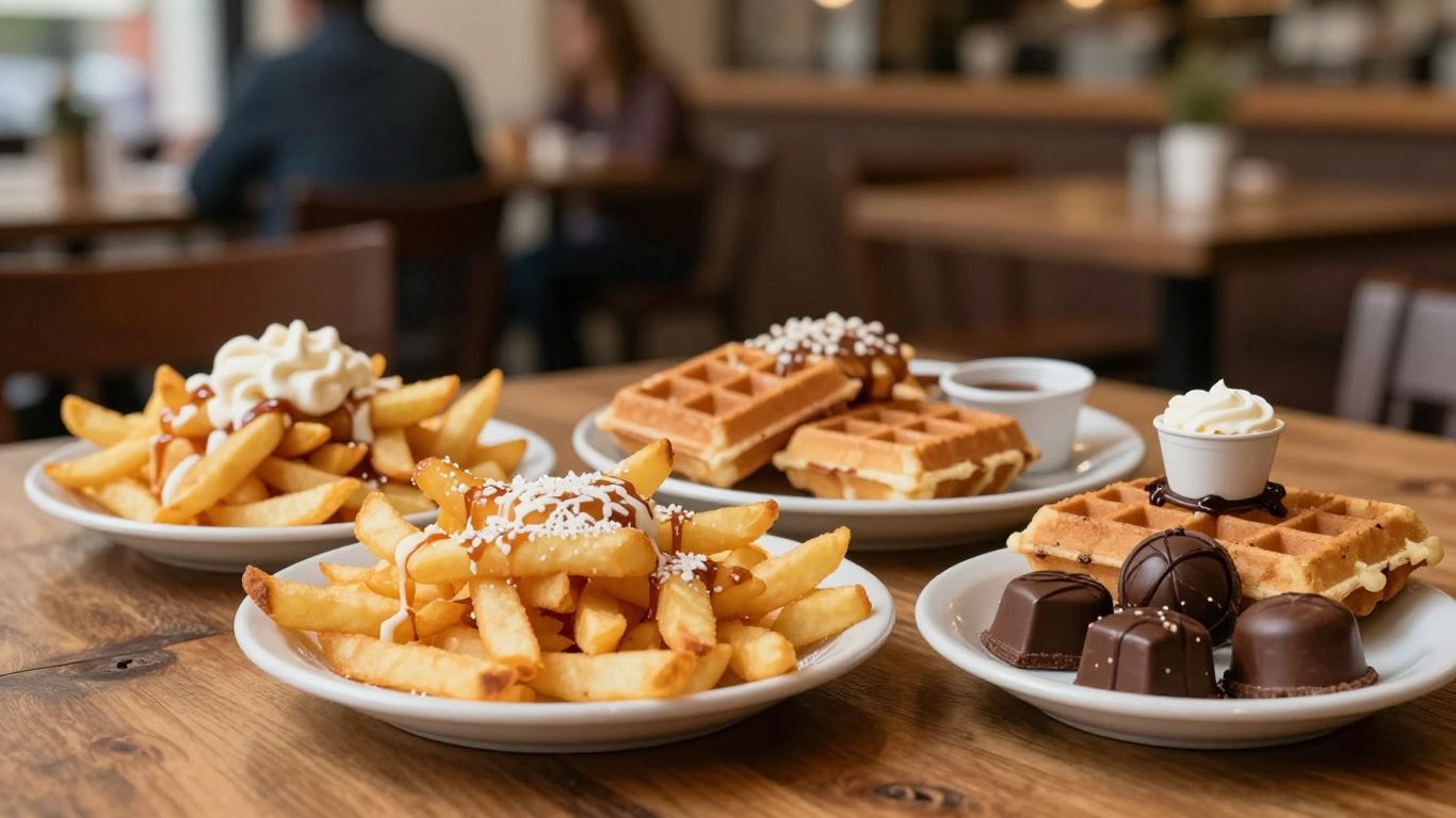 Nourriture belge à emporter sur le thème des économies.