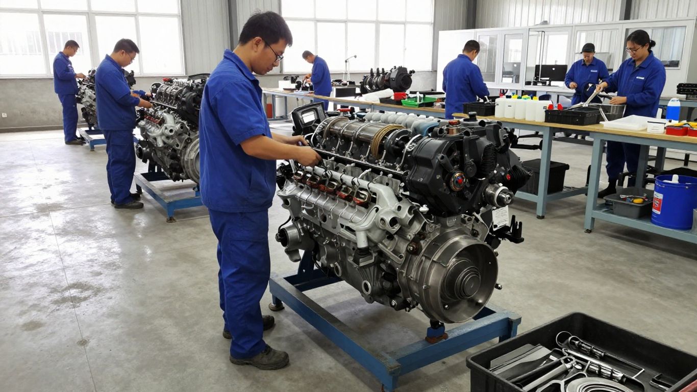 Technicians dismantling an engine safely