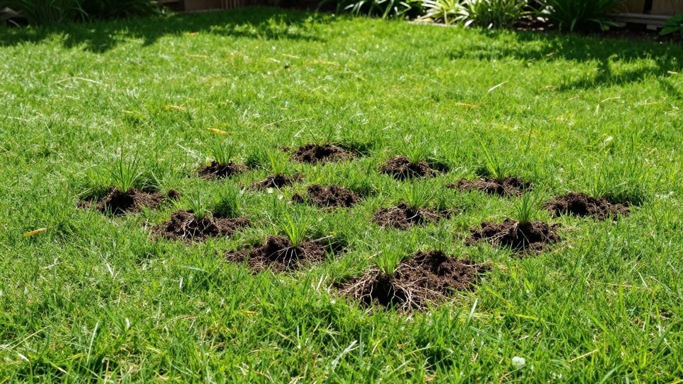 Lawn aeration plugs pulled from healthy green grass.