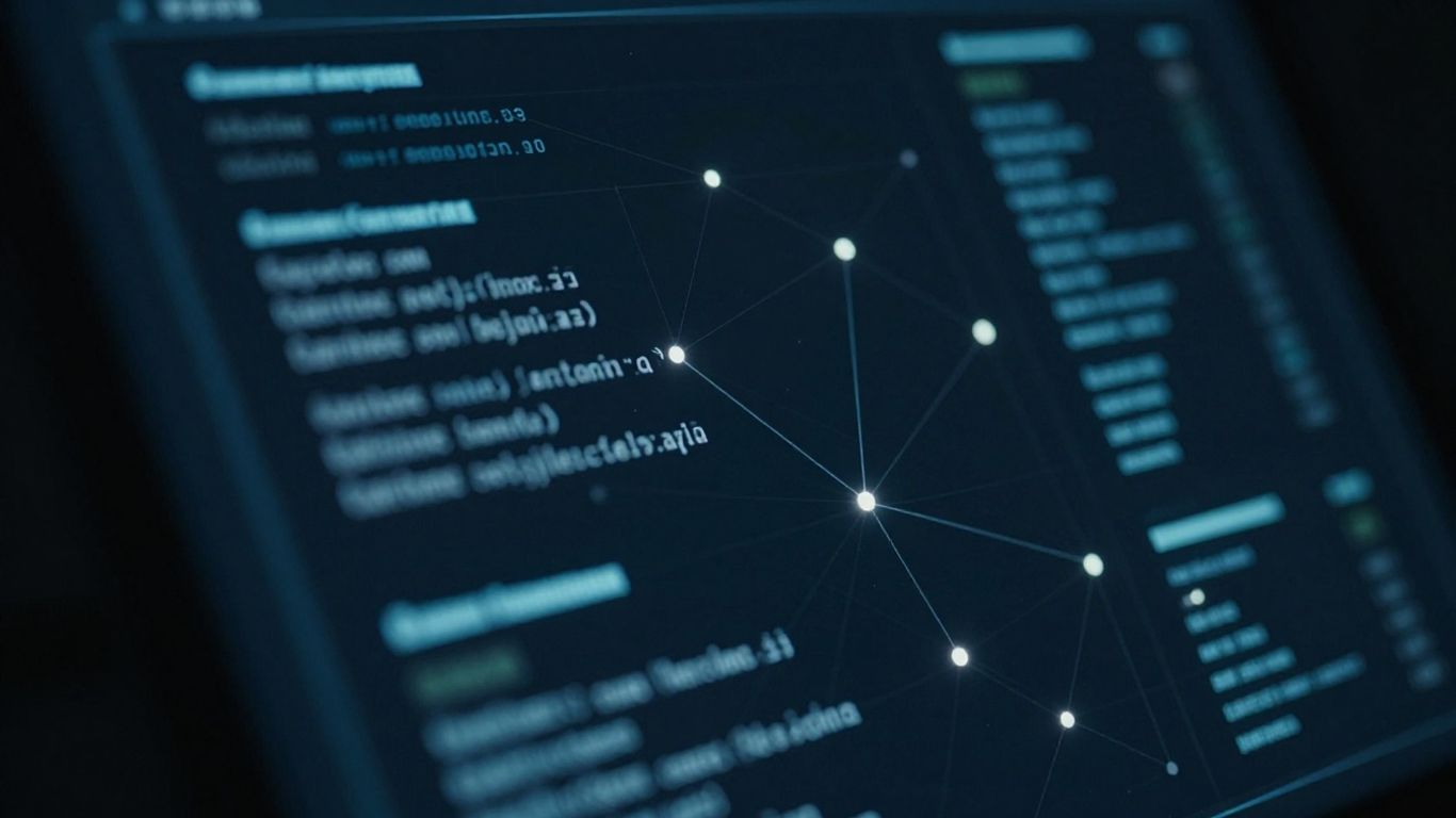 Digital security interface with glowing data streams.