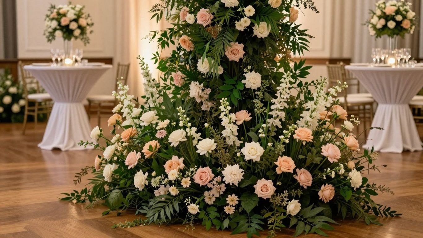 Elegant floral wall in a refined event venue