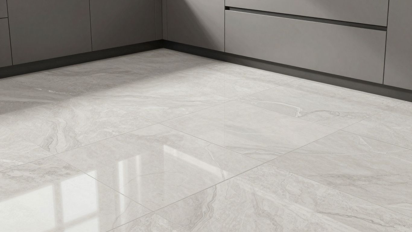 Durable quartz tiles in a modern kitchen floor design.