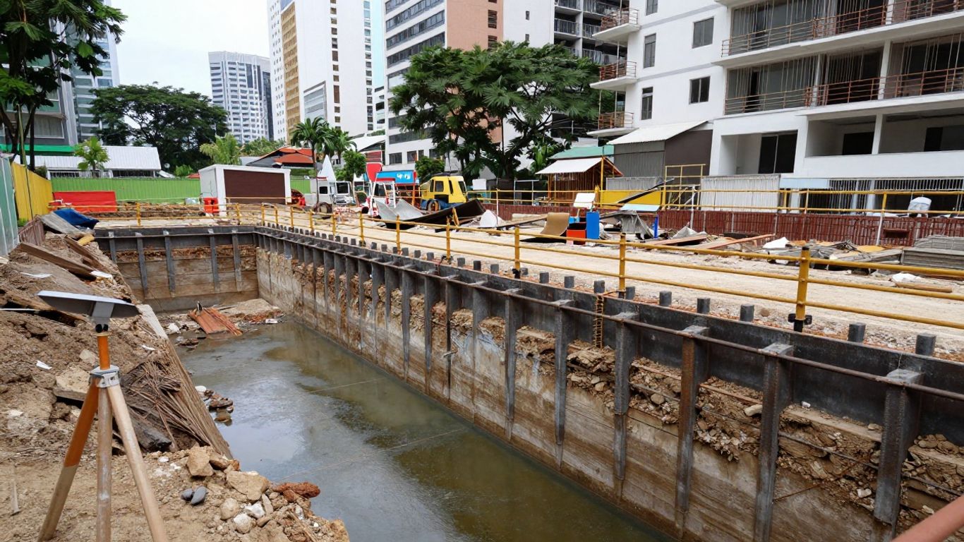 Excavation support wall and groundwater conditions