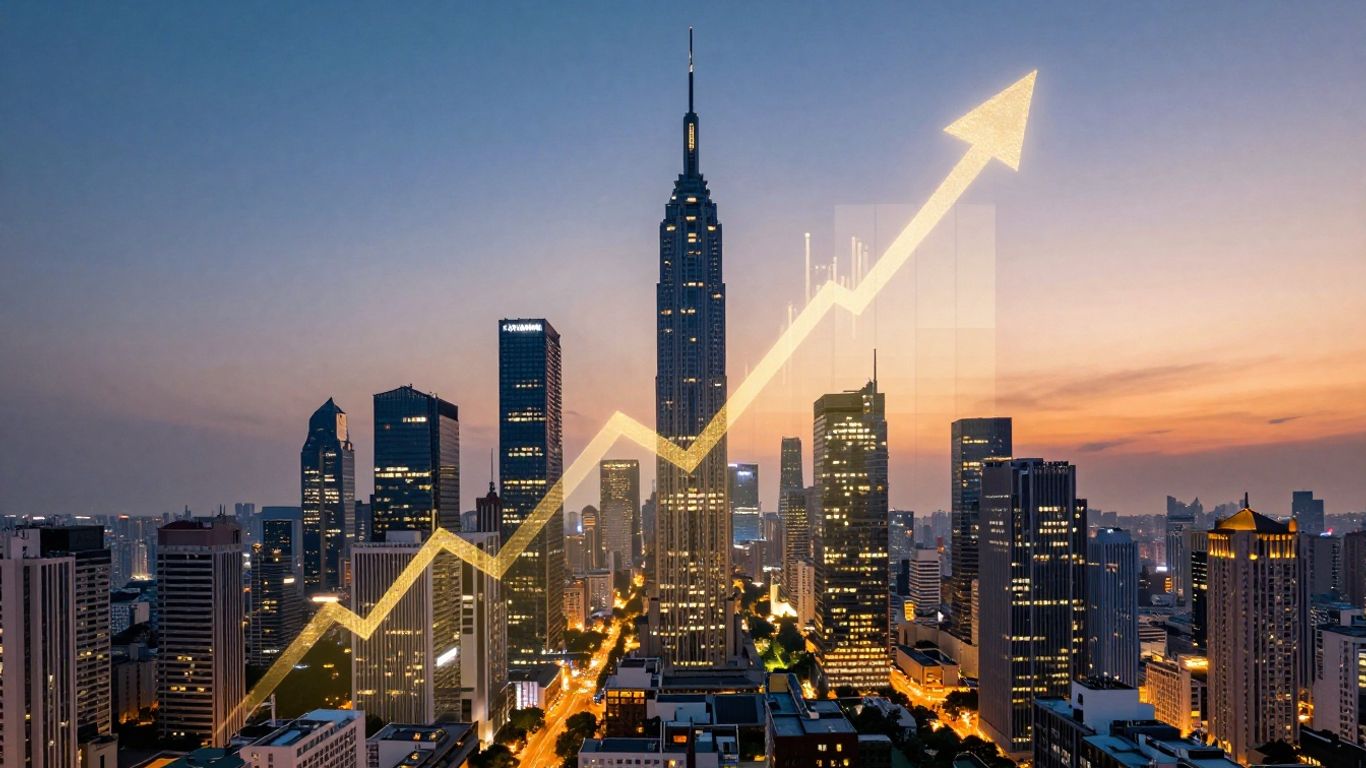 Australian financial skyline with golden growth charts.