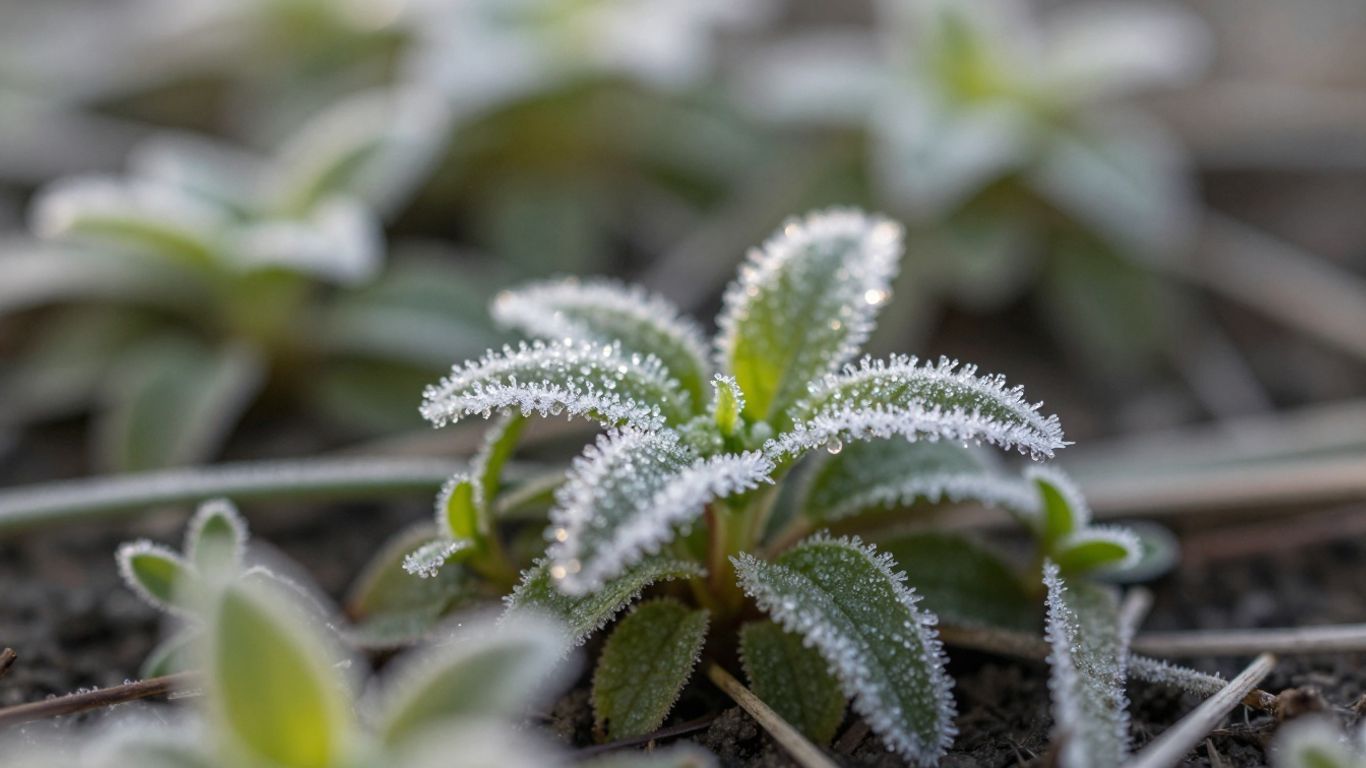 Junge Pflanzen mit Frost bedeckt