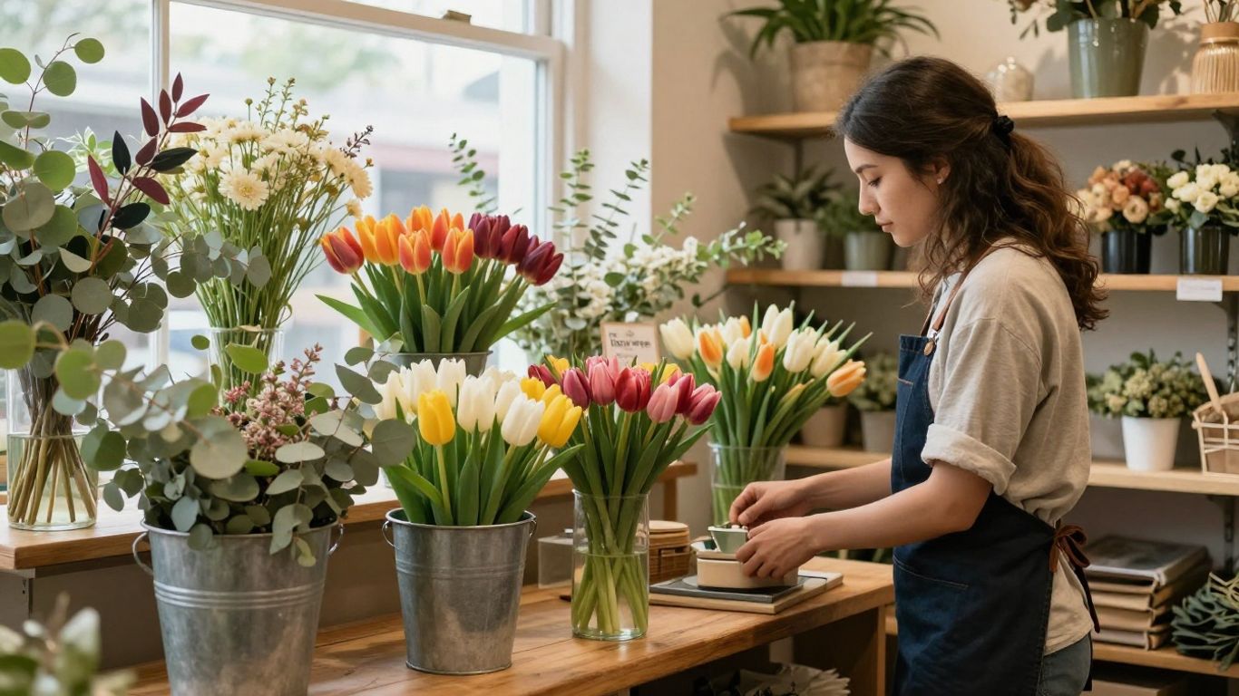 Seasonal bouquet displayed in Williamstown shop