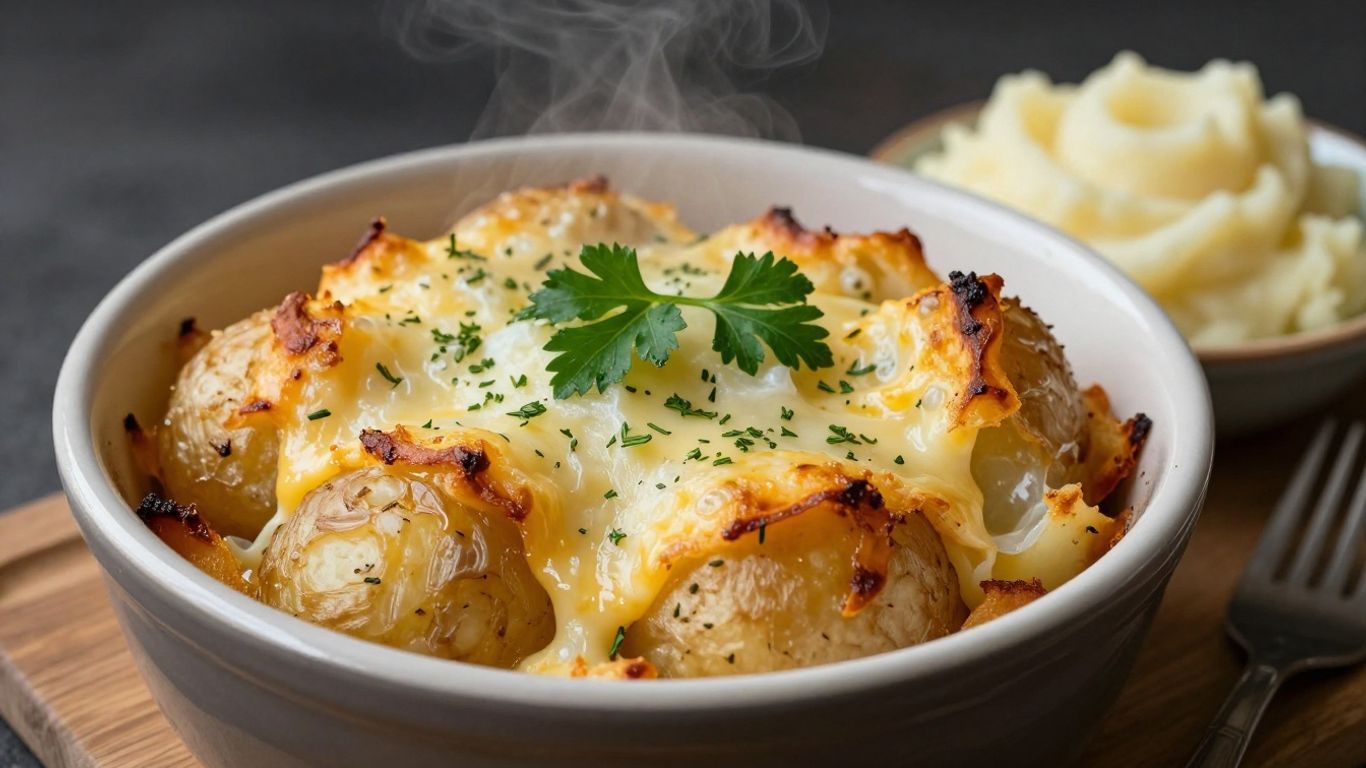 Aardappelovenschotel met kaas en kruiden uit de oven.